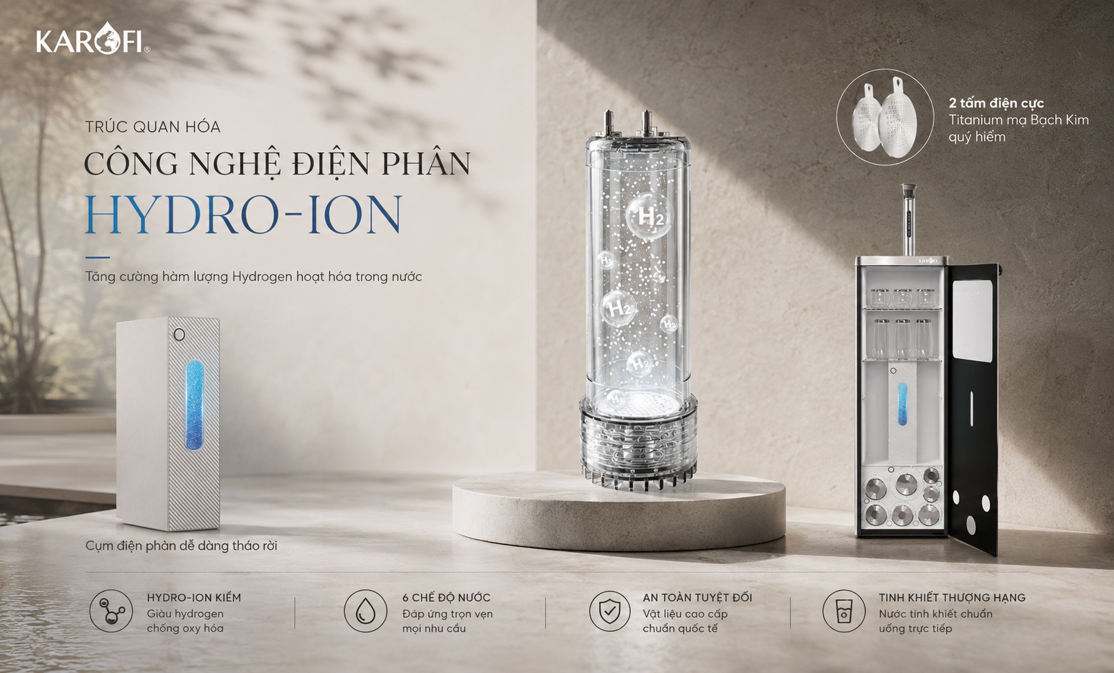 Công nghệ điện phân Hydro-ion Karofi Diamond SA66