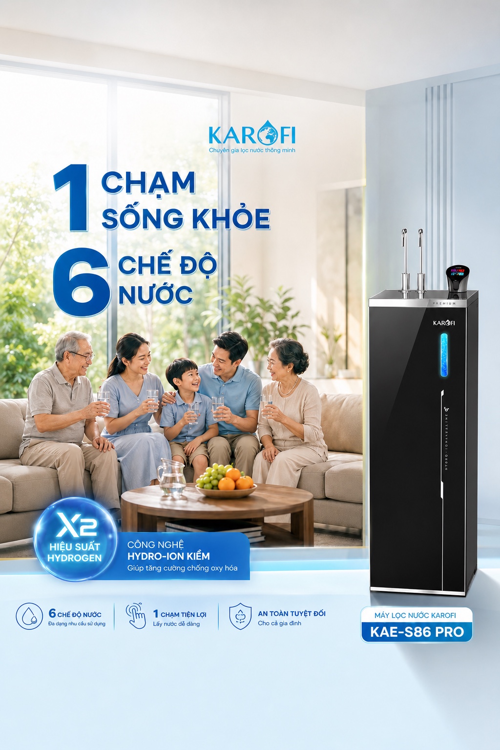Gia đình sử dụng máy lọc nước Karofi KAE-S86 Pro