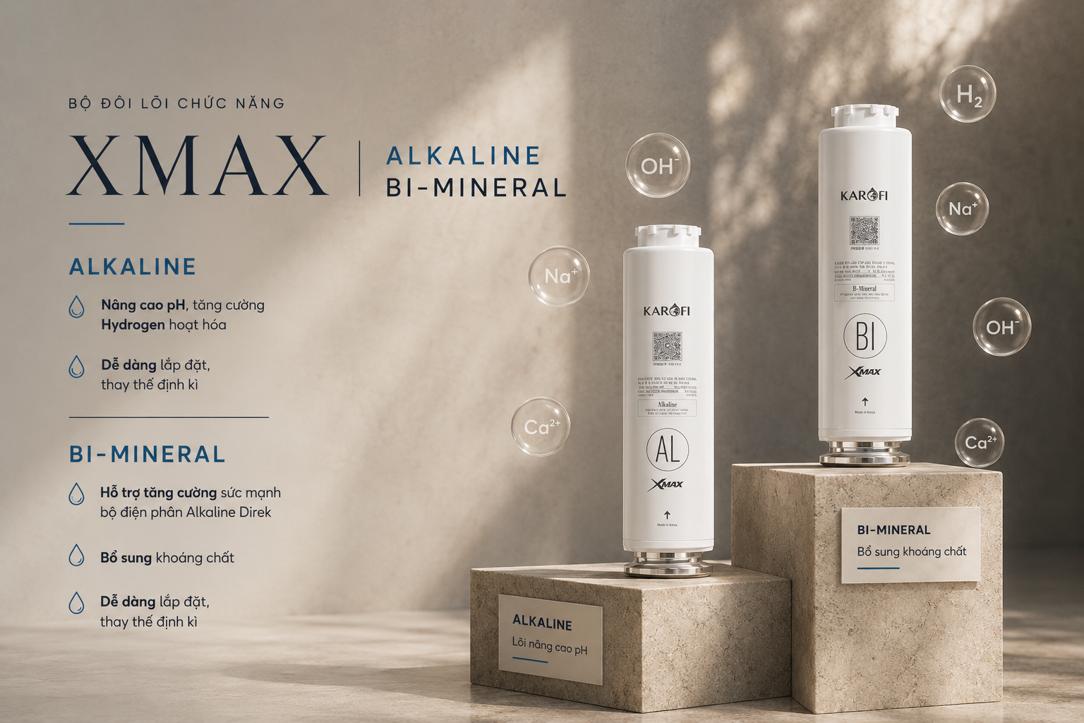 Bộ đôi lõi chức năng Xmax Alkaline và Bi-Mineral Karofi Diamond SA66