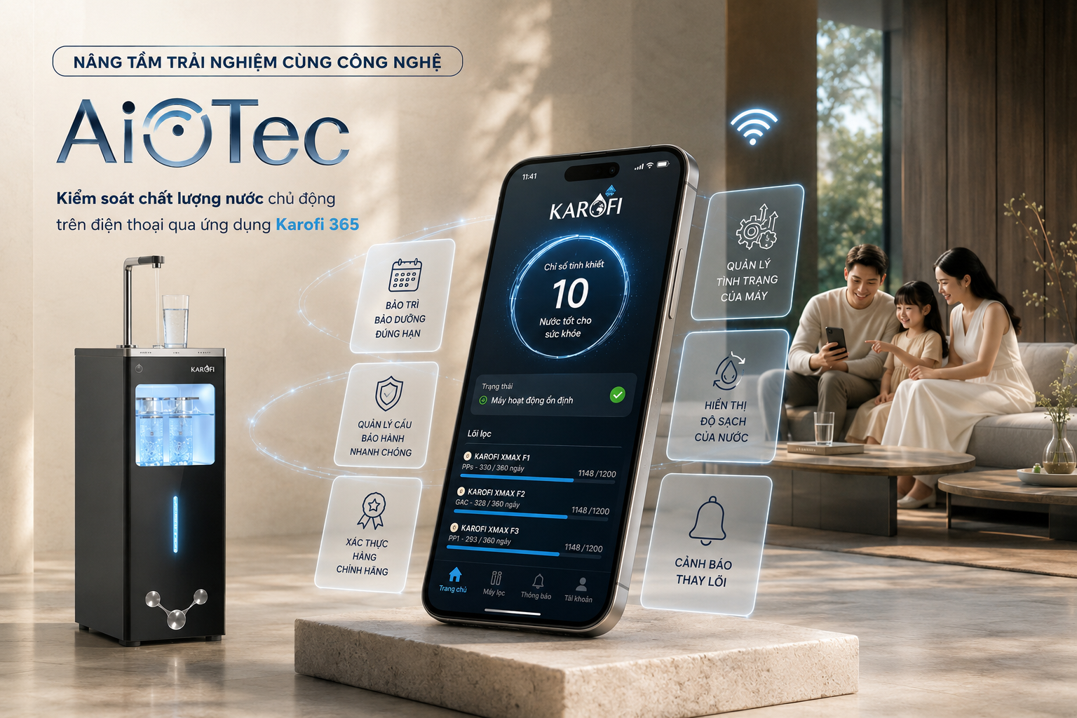 Công nghệ AioTec giám sát chất lượng nước Karofi Diamond SA66
