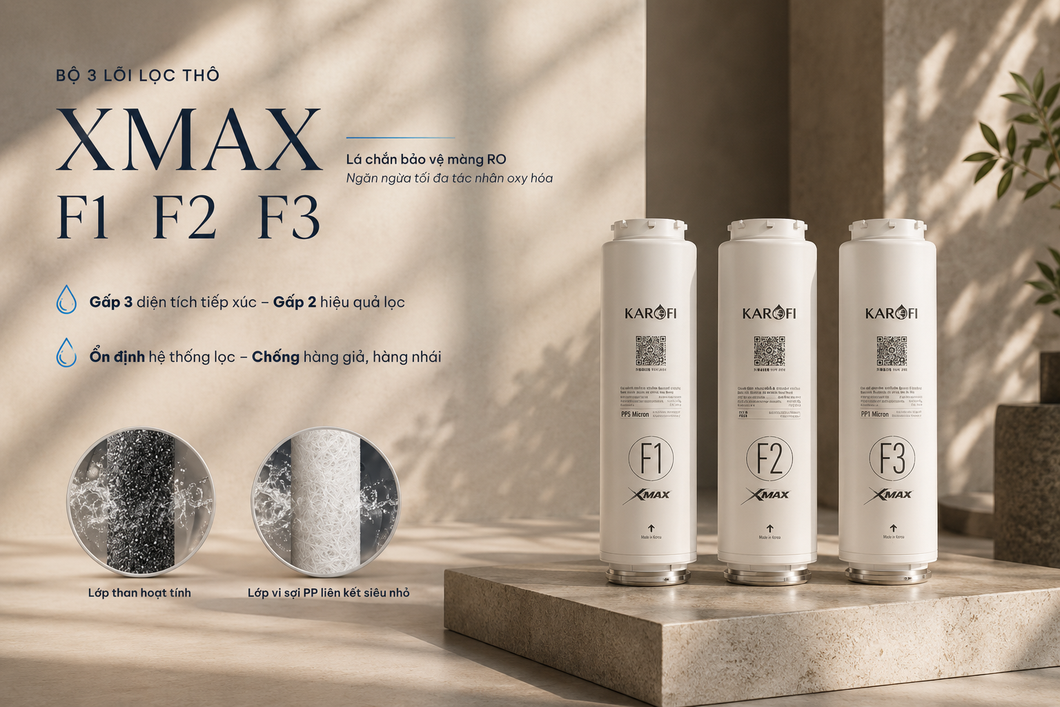 Bộ 3 lõi lọc thô Xmax F1 F2 F3 Karofi Diamond SA66