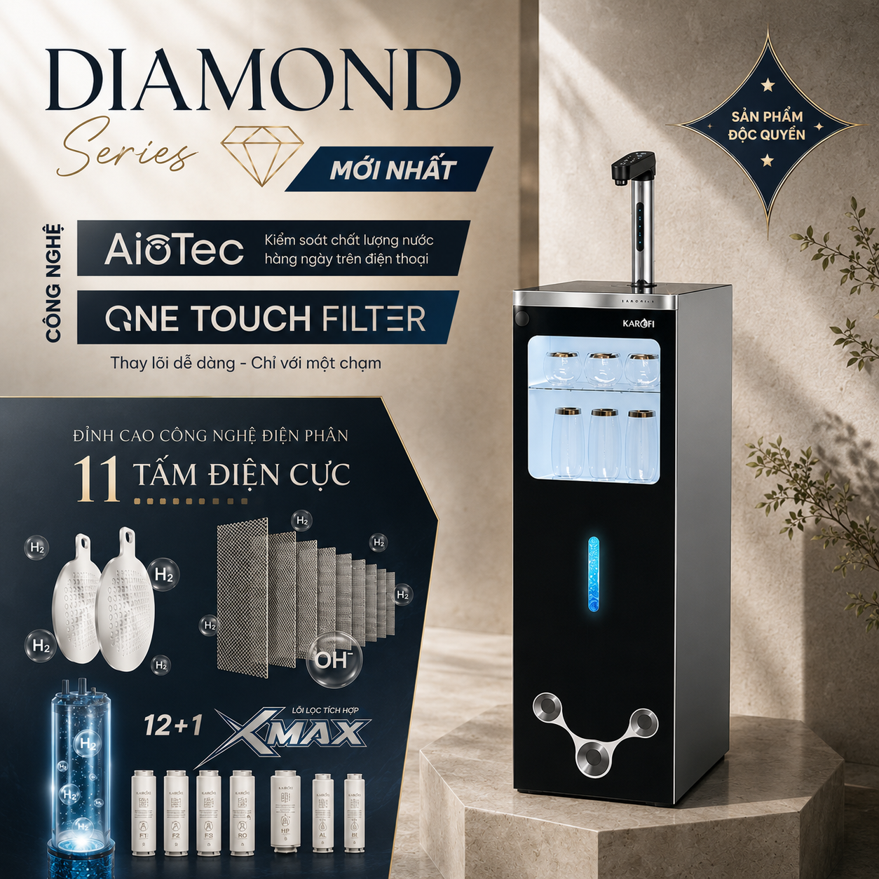 Mặt trước máy lọc nước Karofi DIAMOND SA66